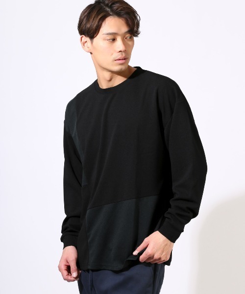 LUXSTYLE(ラグスタイル)の「梨地切り替えロンT(Tシャツ/カットソー・メンズ・ブルー/ブラック/グレー・M/L/XL)」の6枚目の写真