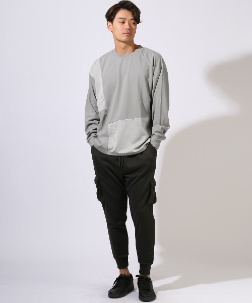 LUXSTYLE(ラグスタイル)の「梨地切り替えロンT(Tシャツ/カットソー・メンズ・ブルー/ブラック/グレー・M/L/XL)」の9枚目の写真