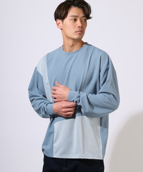 LUXSTYLE(ラグスタイル)の「梨地切り替えロンT(Tシャツ/カットソー・メンズ・ブルー/ブラック/グレー・M/L/XL)」の10枚目の写真