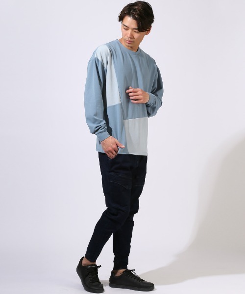 LUXSTYLE(ラグスタイル)の「梨地切り替えロンT(Tシャツ/カットソー・メンズ・ブルー/ブラック/グレー・M/L/XL)」の11枚目の写真