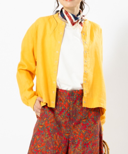 aunt lily(アントリリー)の「フレンチリネンリブアクセントシャツ笳・(シャツ/ブラウス・レディース・オレンジ系その他/ブルー・11号/13号/9号/15号)」の1枚目の写真