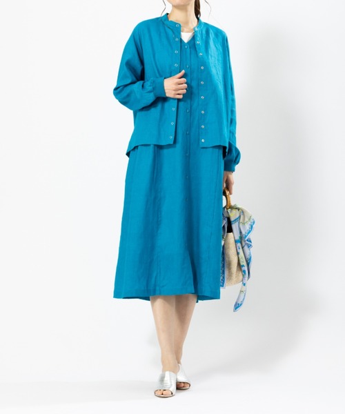 aunt lily(アントリリー)の「フレンチリネンリブアクセントシャツ笳・(シャツ/ブラウス・レディース・オレンジ系その他/ブルー・11号/13号/9号/15号)」の4枚目の写真