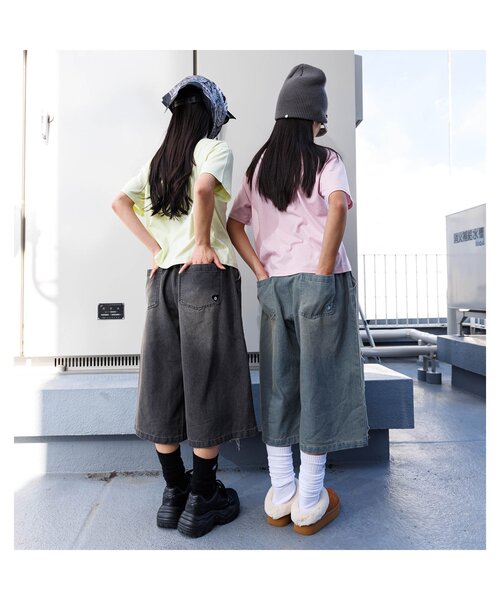 algy（アルジー）の「グランジワイドハーフパンツ（デニムパンツ・キッズ・グレー/サックスブルー・SMALL/MEDIUM/X-SMALL/XX-SMALL）」の9枚目の写真