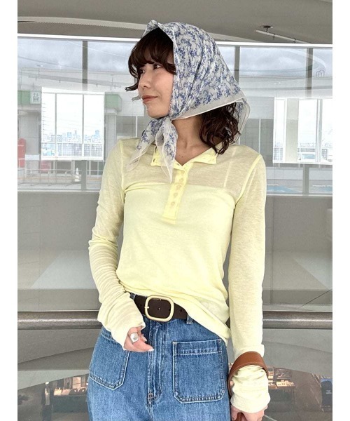 Mila Owen（ミラオーウェン）の「ウール混ヘンリーネックシアーロンT（Tシャツ/カットソー・レディース・ホワイト/イエロー/グレー/ブルー・0/1）」の4枚目の写真