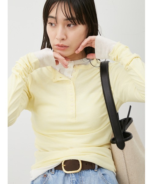 Mila Owen（ミラオーウェン）の「ウール混ヘンリーネックシアーロンT（Tシャツ/カットソー・レディース・ホワイト/イエロー/グレー/ブルー・0/1）」の13枚目の写真