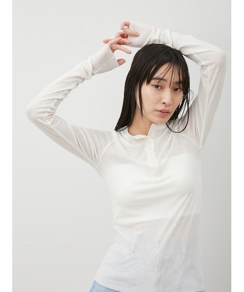 Mila Owen（ミラオーウェン）の「ウール混ヘンリーネックシアーロンT（Tシャツ/カットソー・レディース・ホワイト/イエロー/グレー/ブルー・0/1）」の21枚目の写真