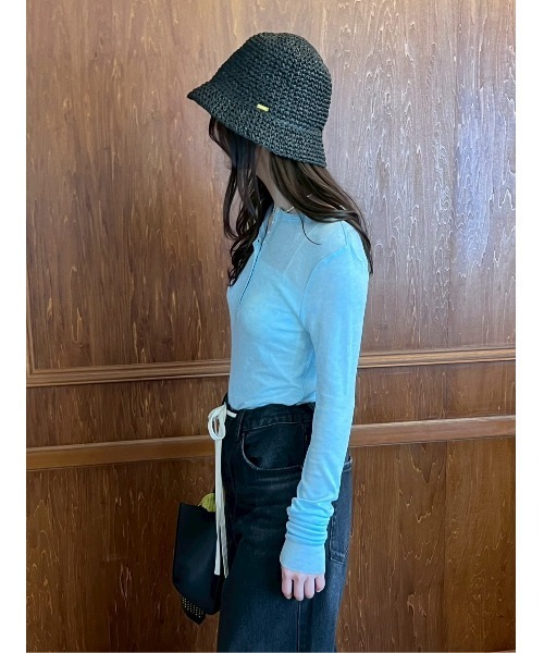 Mila Owen（ミラオーウェン）の「ウール混ヘンリーネックシアーロンT（Tシャツ/カットソー・レディース・ホワイト/イエロー/グレー/ブルー・0/1）」の6枚目の写真