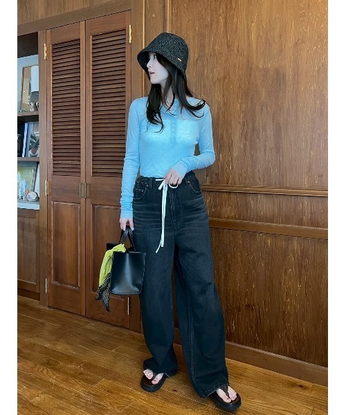 Mila Owen（ミラオーウェン）の「ウール混ヘンリーネックシアーロンT（Tシャツ/カットソー・レディース・ホワイト/イエロー/グレー/ブルー・0/1）」の7枚目の写真