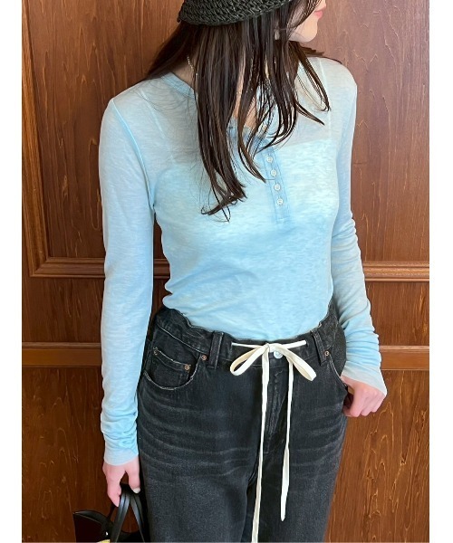 Mila Owen（ミラオーウェン）の「ウール混ヘンリーネックシアーロンT（Tシャツ/カットソー・レディース・ホワイト/イエロー/グレー/ブルー・0/1）」の5枚目の写真