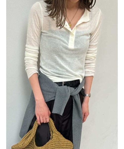 Mila Owen（ミラオーウェン）の「ウール混ヘンリーネックシアーロンT（Tシャツ/カットソー・レディース・ホワイト/イエロー/グレー/ブルー・0/1）」の10枚目の写真