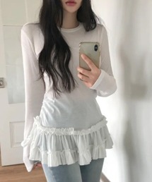 Vipoa（ヴィポア）の「スリムレースレイヤードカットソー（Tシャツ/カットソー）」