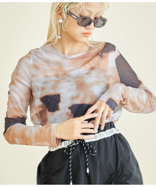 Settimissimo(セッティミッシモ)の「ニュアンスプリント シアー クルーネック プルオーバー(Tシャツ/カットソー・レディース・オレンジ/ブルー・FREE)」の1枚目の写真