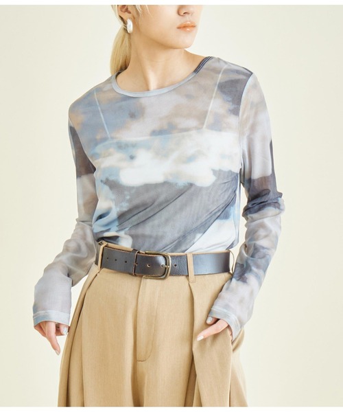 Settimissimo(セッティミッシモ)の「ニュアンスプリント シアー クルーネック プルオーバー(Tシャツ/カットソー・レディース・オレンジ/ブルー・FREE)」の2枚目の写真