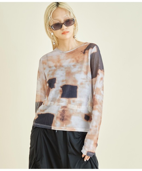 Settimissimo(セッティミッシモ)の「ニュアンスプリント シアー クルーネック プルオーバー(Tシャツ/カットソー・レディース・オレンジ/ブルー・FREE)」の3枚目の写真