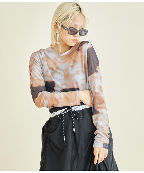 Settimissimo(セッティミッシモ)の「ニュアンスプリント シアー クルーネック プルオーバー(Tシャツ/カットソー・レディース・オレンジ/ブルー・FREE)」の5枚目の写真