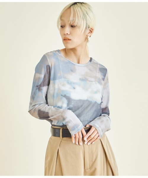 Settimissimo(セッティミッシモ)の「ニュアンスプリント シアー クルーネック プルオーバー(Tシャツ/カットソー・レディース・オレンジ/ブルー・FREE)」の13枚目の写真