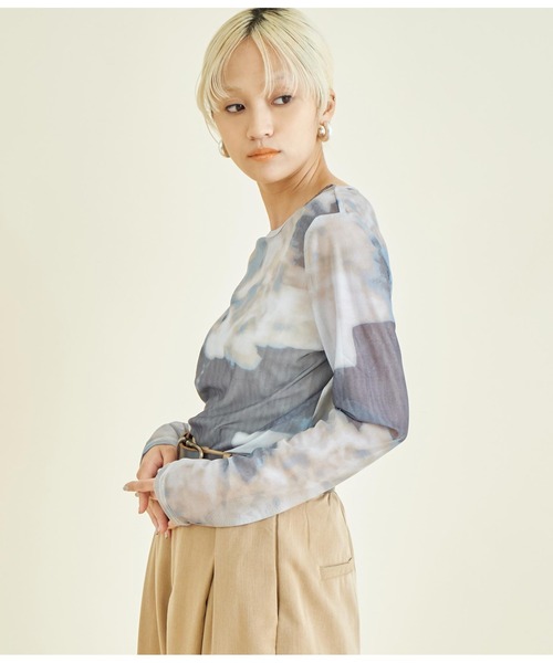 Settimissimo(セッティミッシモ)の「ニュアンスプリント シアー クルーネック プルオーバー(Tシャツ/カットソー・レディース・オレンジ/ブルー・FREE)」の14枚目の写真