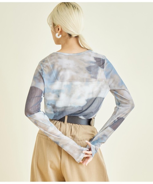 Settimissimo(セッティミッシモ)の「ニュアンスプリント シアー クルーネック プルオーバー(Tシャツ/カットソー・レディース・オレンジ/ブルー・FREE)」の15枚目の写真