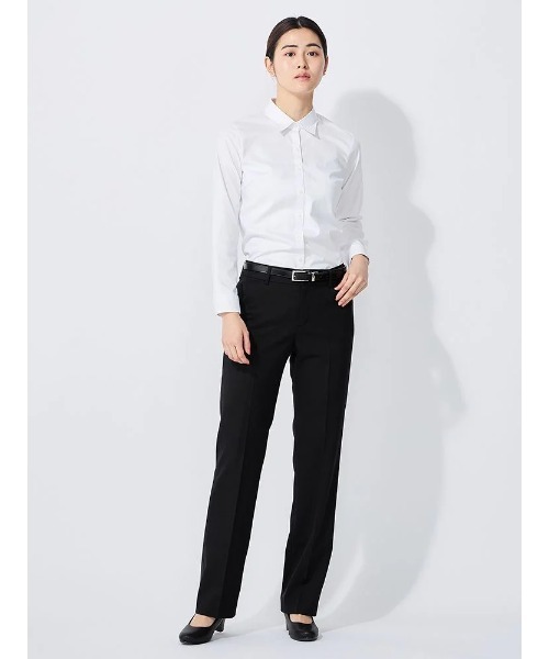 Perfect Suit FActory（パーフェクトスーツファクトリー）の「シルク混リクルートスーツ＜撥水・撥油＞ストレートパンツ　無地　ブラック（スーツパンツ・レディース・ブラック・11号/9号/7号/13号）」の9枚目の写真