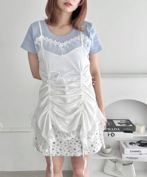 GOLDS♡肩紐チェーン♡ビジュー付き段々フリルレース♡キャミトップス♡ピンクM sifeel/シフィール】肩紐リボンキャミソールマーメイド