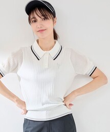 編地コンビ使い5分袖ニットポロ