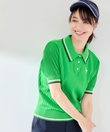 JUN&ROPE' | 編地コンビ使い５分袖ニットポロ(ポロシャツ)