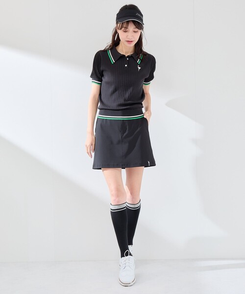 JUN&ROPE'（ジュンアンドロペ）の「編地コンビ使い５分袖ニットポロ（ポロシャツ・レディース・グリーン/ホワイト/ブラック・L/M/S）」の4枚目の写真