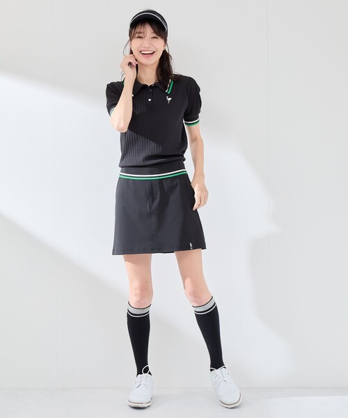 JUN&ROPE'（ジュンアンドロペ）の「編地コンビ使い５分袖ニットポロ（ポロシャツ・レディース・グリーン/ホワイト/ブラック・L/M/S）」の5枚目の写真