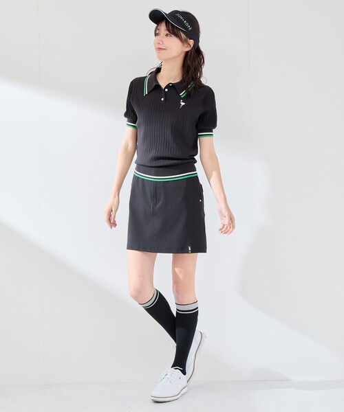 JUN&ROPE'（ジュンアンドロペ）の「編地コンビ使い５分袖ニットポロ（ポロシャツ・レディース・グリーン/ホワイト/ブラック・L/M/S）」の6枚目の写真