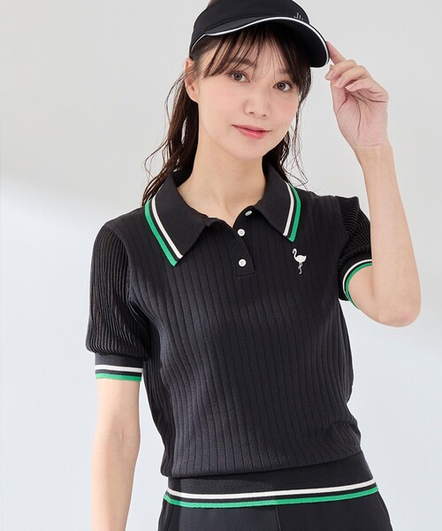 JUN&ROPE'（ジュンアンドロペ）の「編地コンビ使い５分袖ニットポロ（ポロシャツ・レディース・グリーン/ホワイト/ブラック・L/M/S）」の7枚目の写真