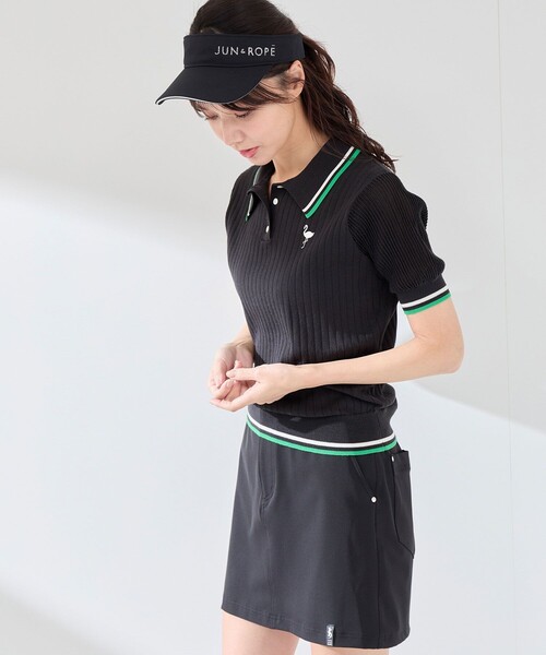 JUN&ROPE'（ジュンアンドロペ）の「編地コンビ使い５分袖ニットポロ（ポロシャツ・レディース・グリーン/ホワイト/ブラック・L/M/S）」の8枚目の写真