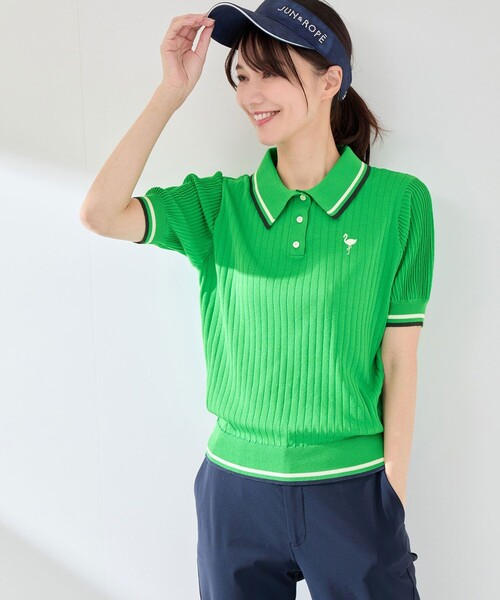 JUN&ROPE'（ジュンアンドロペ）の「編地コンビ使い５分袖ニットポロ（ポロシャツ・レディース・グリーン/ホワイト/ブラック・L/M/S）」の22枚目の写真