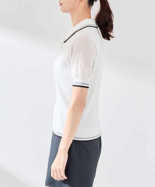 JUN&ROPE'（ジュンアンドロペ）の「編地コンビ使い５分袖ニットポロ（ポロシャツ・レディース・グリーン/ホワイト/ブラック・L/M/S）」の13枚目の写真