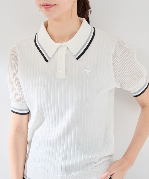 JUN&ROPE'（ジュンアンドロペ）の「編地コンビ使い５分袖ニットポロ（ポロシャツ・レディース・グリーン/ホワイト/ブラック・L/M/S）」の16枚目の写真