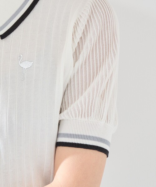 JUN&ROPE'（ジュンアンドロペ）の「編地コンビ使い５分袖ニットポロ（ポロシャツ・レディース・グリーン/ホワイト/ブラック・L/M/S）」の17枚目の写真