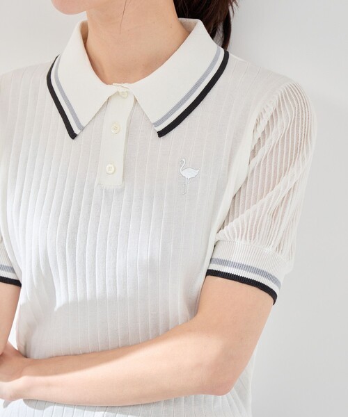 JUN&ROPE'（ジュンアンドロペ）の「編地コンビ使い５分袖ニットポロ（ポロシャツ・レディース・グリーン/ホワイト/ブラック・L/M/S）」の18枚目の写真