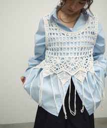 華　ella_selectshop フリンジベスト　ホワイト　美品 フェザーフリンジベスト（ベスト）｜hellam（へラム）の