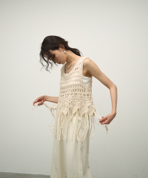 euw マクラメニットベスト　macrame knit bustier macrame knit bustier