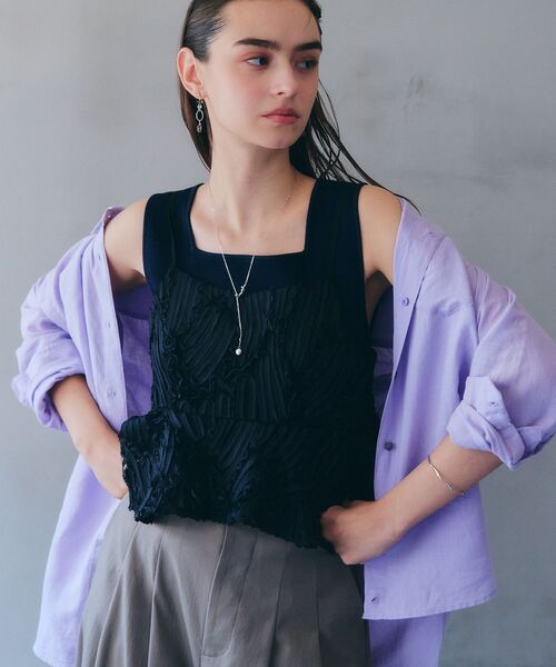 YECCA VECCA（イェッカヴェッカ）の「チュールバテンレースオーバーキャミ（キャミソール・レディース・アイボリー/ブラック・FREE）」の4枚目の写真