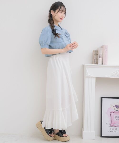 ems excite(エムズエキサイト)の「デニムリボンショートSH(シャツ/ブラウス・レディース・ライトブルー/ブラック/ホワイト系その他・FREE)」の9枚目の写真