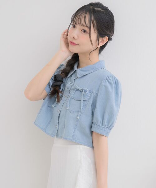 ems excite(エムズエキサイト)の「デニムリボンショートSH(シャツ/ブラウス・レディース・ライトブルー/ブラック/ホワイト系その他・FREE)」の14枚目の写真