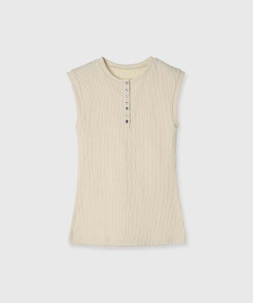 CREDONA(クレドナ)の「SLEEVE LESS SLEEPING HENLY SHIRT/スリーブレススリーピングヘンリーシャツ(Tシャツ/カットソー・レディース・ブラック/ライトベージュ・FREE)」の13枚目の写真