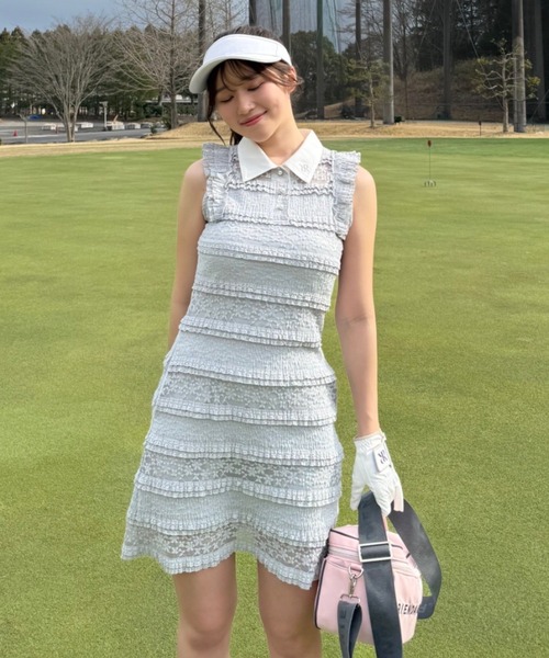 RIENDA　ゴルフワンピース RIENDA GOLF】カットレースワンピース 夏服（ワンピース