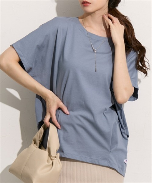 nissen(ニッセン)の「【接触冷感】綿100%USAコットン裾タックプルオーバー(Tシャツ/カットソー・レディース・チャコール/オフホワイト/グレイッシュベージュ/サックスブルー・M/L)」の4枚目の写真