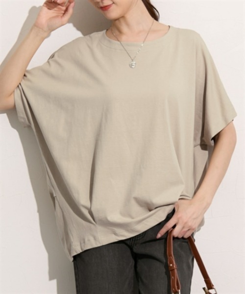 nissen(ニッセン)の「【接触冷感】綿100%USAコットン裾タックプルオーバー(Tシャツ/カットソー・レディース・チャコール/オフホワイト/グレイッシュベージュ/サックスブルー・M/L)」の1枚目の写真