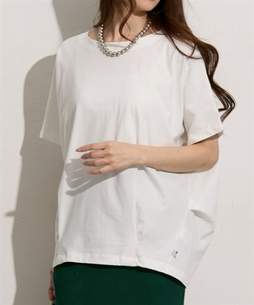 nissen(ニッセン)の「【接触冷感】綿100%USAコットン裾タックプルオーバー(Tシャツ/カットソー・レディース・チャコール/オフホワイト/グレイッシュベージュ/サックスブルー・M/L)」の5枚目の写真