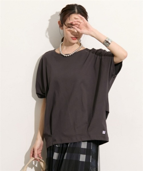 nissen(ニッセン)の「【接触冷感】綿100%USAコットン裾タックプルオーバー(Tシャツ/カットソー・レディース・チャコール/オフホワイト/グレイッシュベージュ/サックスブルー・M/L)」の10枚目の写真