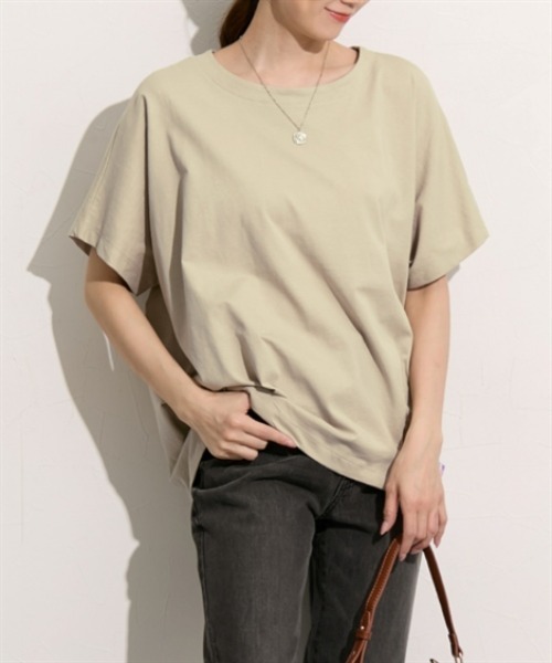 nissen(ニッセン)の「【接触冷感】綿100%USAコットン裾タックプルオーバー(Tシャツ/カットソー・レディース・チャコール/オフホワイト/グレイッシュベージュ/サックスブルー・M/L)」の12枚目の写真