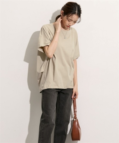 nissen(ニッセン)の「【接触冷感】綿100%USAコットン裾タックプルオーバー(Tシャツ/カットソー・レディース・チャコール/オフホワイト/グレイッシュベージュ/サックスブルー・M/L)」の13枚目の写真