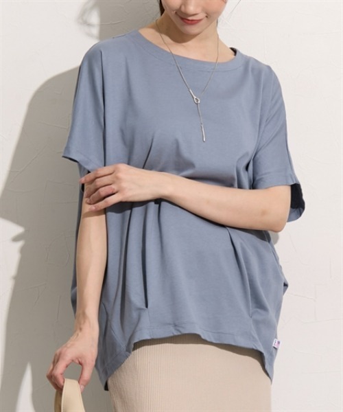 nissen(ニッセン)の「【接触冷感】綿100%USAコットン裾タックプルオーバー(Tシャツ/カットソー・レディース・チャコール/オフホワイト/グレイッシュベージュ/サックスブルー・M/L)」の15枚目の写真